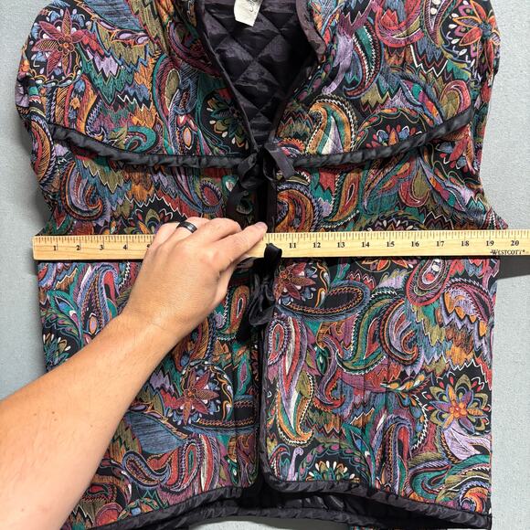 Miss‎ H Women's Vintage Floral Paisley Quilted Jacket Large Black Green - Picture 11 of 12